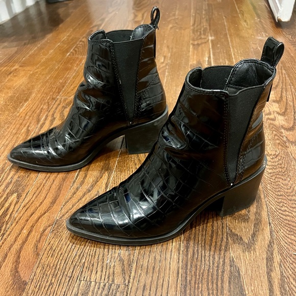 Black Croc-Embossed Ankle Boots - Picture 3 of 9